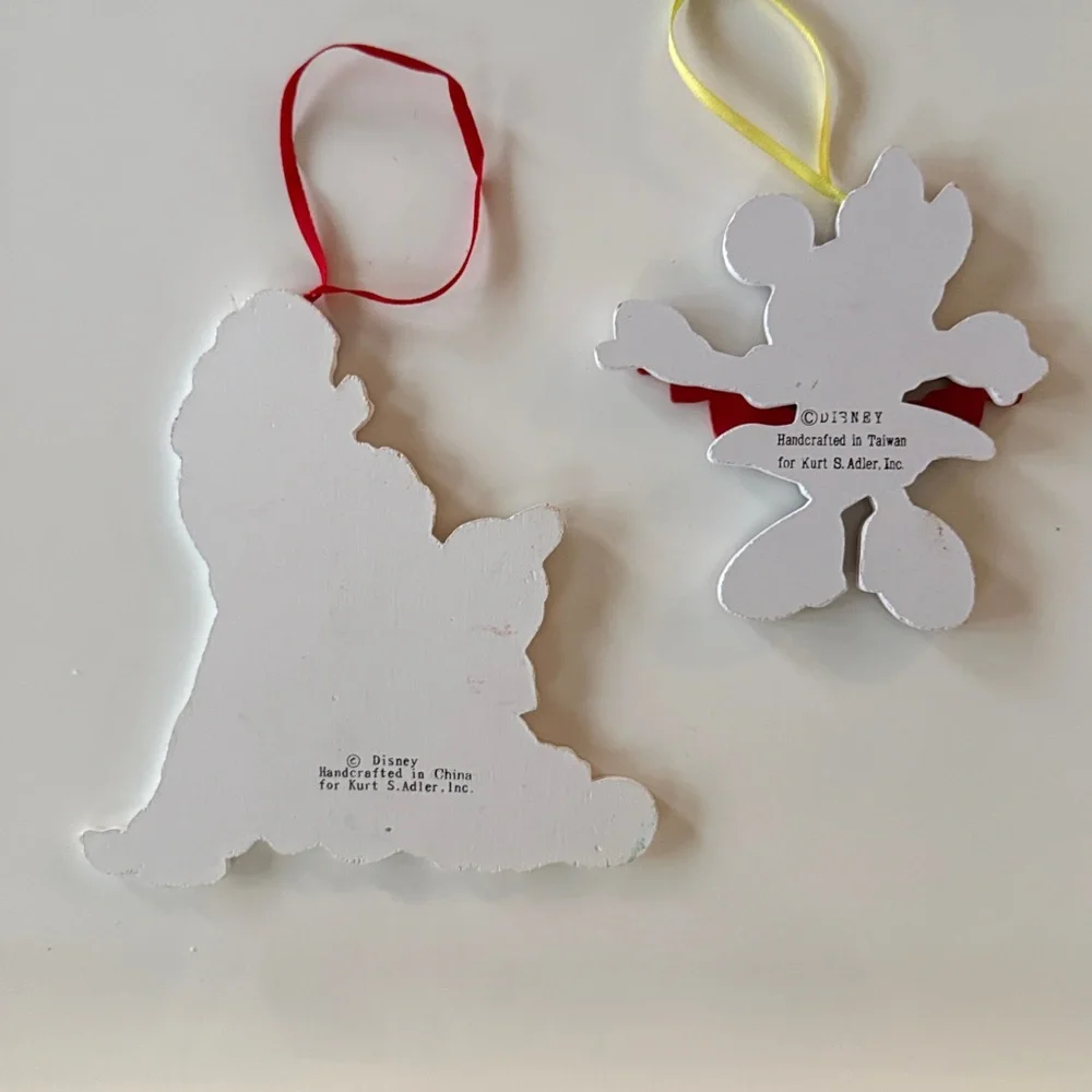 Kurt Adler Vintage Disney Wooden Snow White - Minnie Mouse Christmas Ornaments